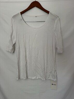 NEER White Cotton Blouse Size L Puff Sleeve Eyelet Trim Top NWT